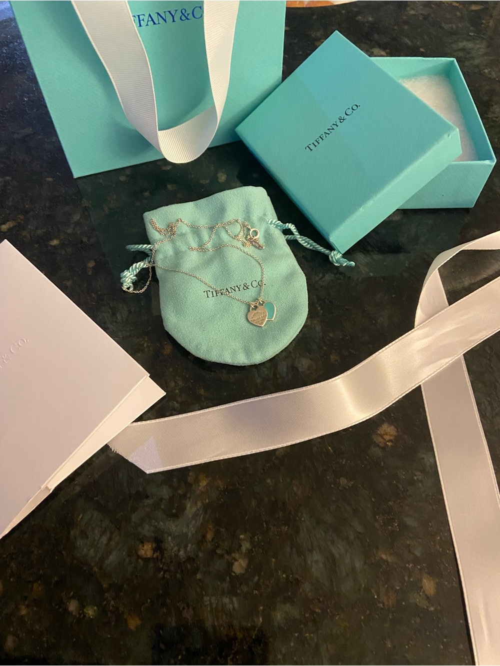 Tiffany & Co. Silver Heart Charm Necklace with Signature Tiffany Blue Pouch